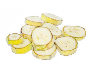Banana slices isolated on white background.