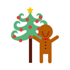 christmas character with tree icon vector illustration design