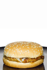 Hamburger with beef on white background.