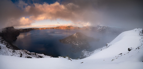 Crater lake partialy foggy