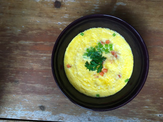 Chinese steamed egg is ready to eat.