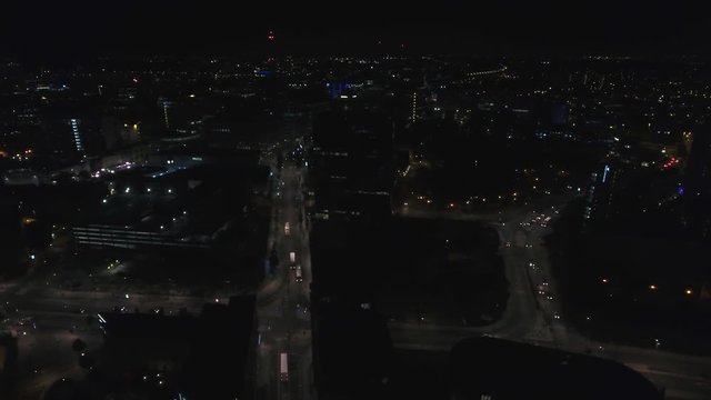 Aerial view of Birmingham City Centre at night. UK