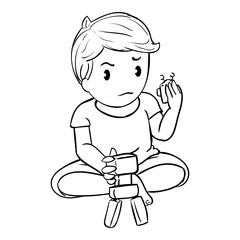vector line art of a boy repair his toy
