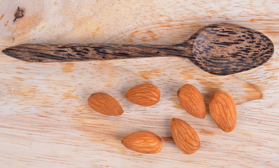 Almonds  on the wooden floor