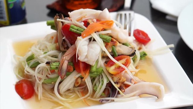 Thai spicy glass noodle seafood salad