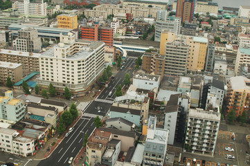 rows of buildings in Osaka