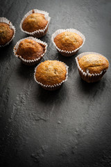 Homemade Banana cake on black background