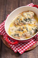Baked hasselback chicken with spinach
