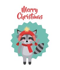 cute animal christmas celebration card vector illustration design