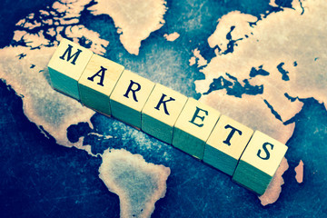 MARKETS on grunge world map