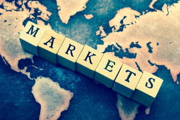 MARKETS on grunge world map