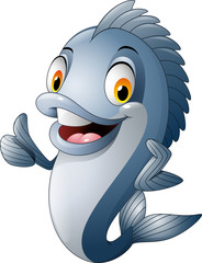 Naklejka premium Cartoon fish giving thumb up