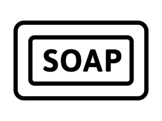 Bar of cleaning soap with word line art icon for apps and websites