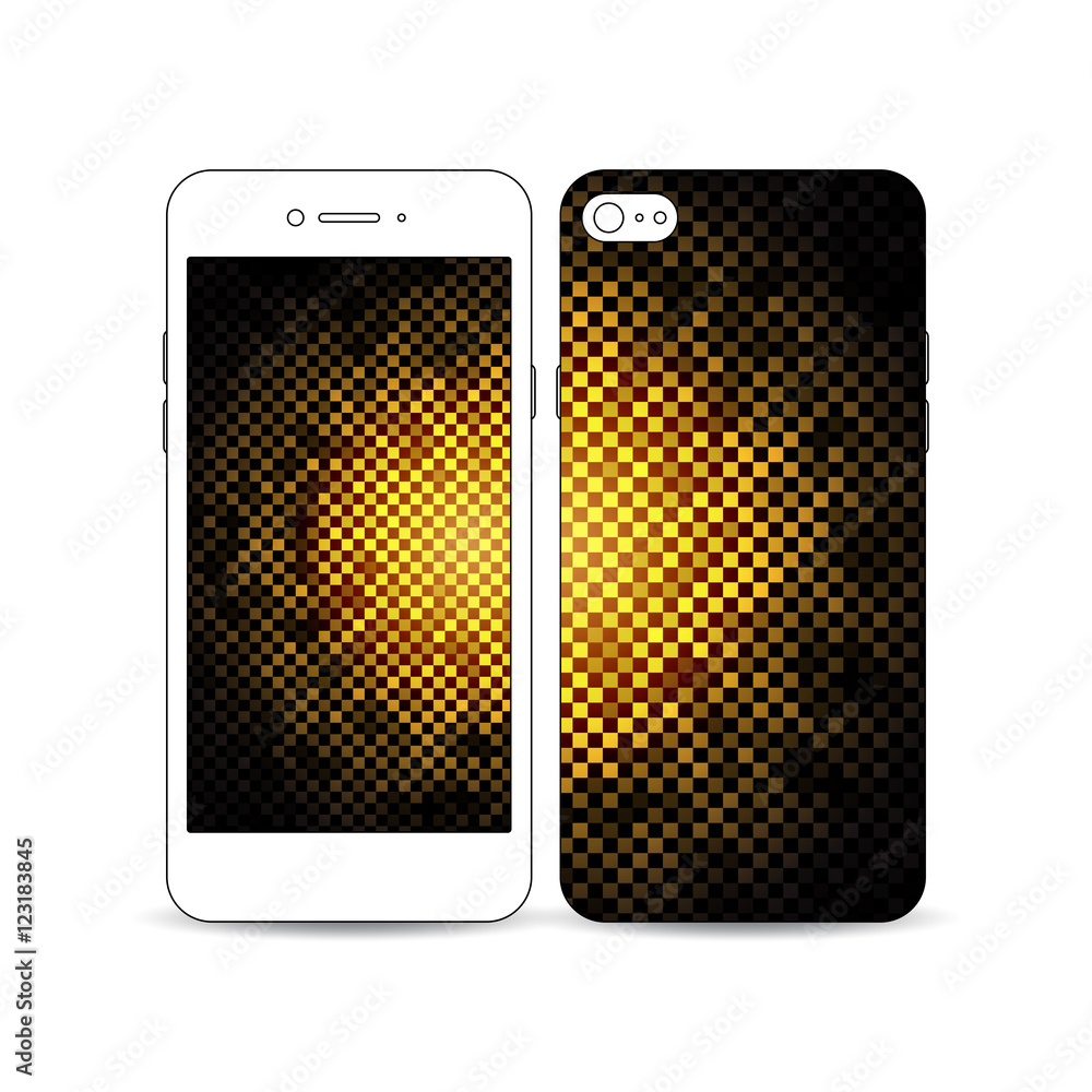 Poster mobile smartphone with an example of the screen and cover design isolated on white. abstract polygon