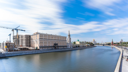 Fototapeta premium Long exposure cityscape of Moscow viewing and Cathedral of Christ the Saviour , Kremlin Palace and Moskva River