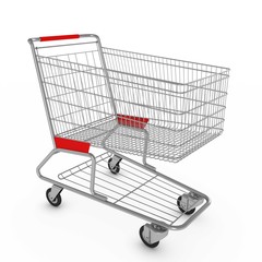 Supermarket Shopping Cart on White Background with Shadows 3D Illustration