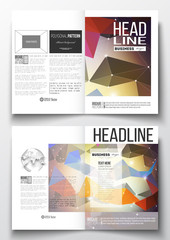Set of business templates for brochure, magazine, flyer, booklet or annual report. Molecular construction with connected lines and dots, abstract colorful polygonal background, triangular texture