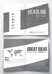 Set of business templates for brochure, magazine, flyer, booklet or annual report. Microchip background, electrical circuits, polygonal texture, scientific, digital design pattern
