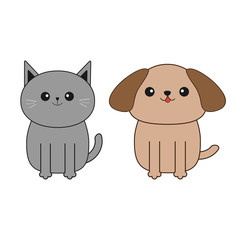 Cartoon dog and cat. Mustache whisker. Funny smiling character set. Contour Flat design. White background. Isolated.