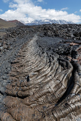 Volcanic landscape of Kamchatka: view of lava field volcanic eruption active Plosky Tolbachik...