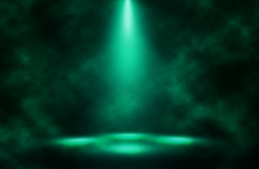 Green spotlight smoke stage background.