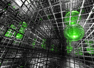 kugel in futuristischer spiegelumgebung