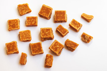 Salted caramel pieces and sea salt. Golden Butterscotch toffee c