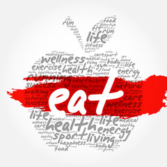 EAT apple word cloud collage, health concept background