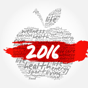 2016 apple word cloud collage, health goals concept background