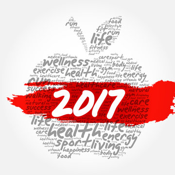 2017 apple word cloud collage, health goals concept background