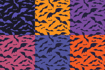 Bats pattern for halloween. Set of seamless background with bats.