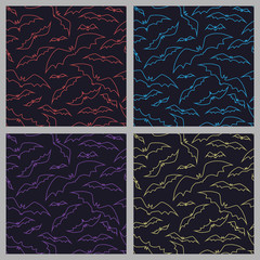 Bats pattern for halloween. Set of seamless background with bats.