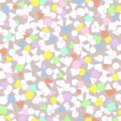 Vector pattern. illustration abstract background, image geometric shapes and symbols. Children and school pack, background. delicate pastel blue, yellow, purple and pink colors
