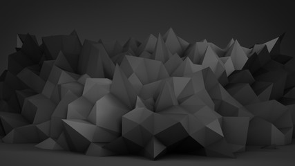 Black polygonal 3D surface in studio