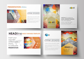 Set of business templates for presentation slides. Easy editable layouts in flat design. Abstract colorful triangular vector background with polygonal molecules.