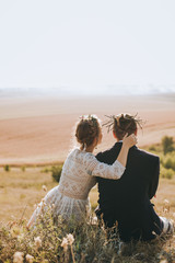 Portrait couples, tenderness love nature, mountains