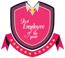 Vector promo label of best employee service award of the year. Label to promote award or achievement.