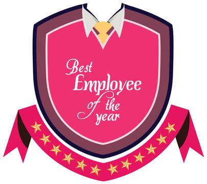 Vector promo label of best employee service award of the year. Label to promote award or achievement.