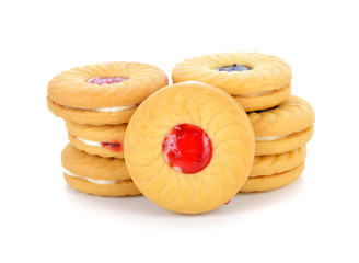 cookies with fruit jam isolated on white background