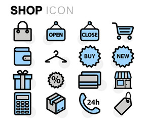 Vector flat line shop icons set