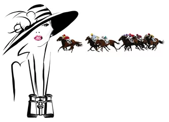 Afwasbaar Fotobehang Art studio Vrouw in een paardenrenbaan