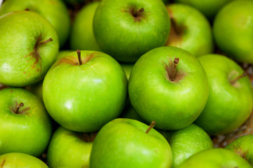 Green apple Raw fruit and vegetable backgrounds overhead perspective, part of a set collection of healthy organic fresh produce