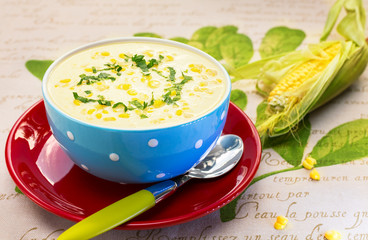 Bowl of corn soup cream