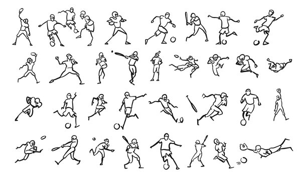 Various Ball Game Motion Sketch Studies Set