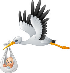 Cartoon stork carrying baby - 123190264