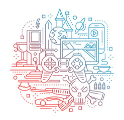 Video Gaming - line design composition