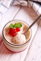 Chia seed pudding with berries, top view