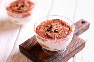 Tiramisu in a glass cup