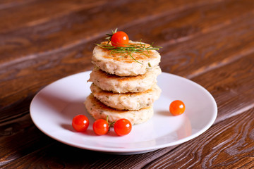 Homemade Salty Cheese Pancakes with dill and fresh tomato