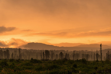 mountain sunset sky mist